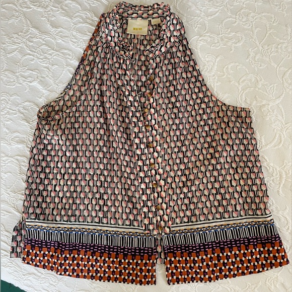 Maeve Tops - Anthro Maeve Prema Printed Tank Top Ruffle Button Front sz M like new